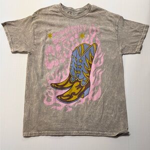 Johnny Cash Tan and pink graphic cowboy boot tee